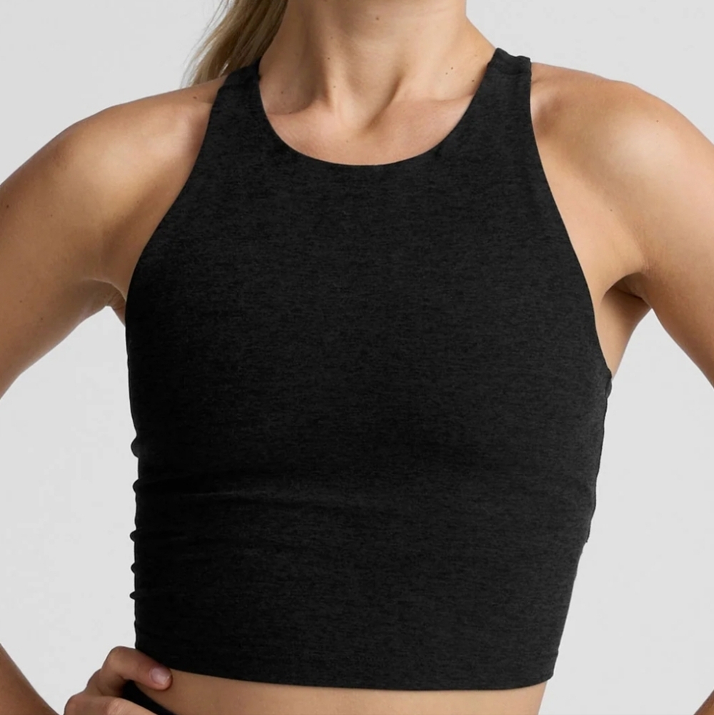 Beyond Yoga Women's Soft Black Spacedye Refocus Cropped Racerback Tank Top - XL - Picture 2 of 12